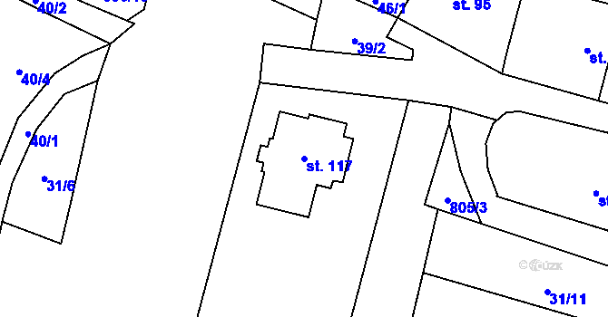 Parcela st. 117 v KÚ Těchlovice nad Labem, Katastrální mapa