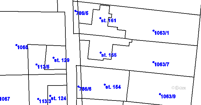 Parcela st. 155 v KÚ Těchlovice nad Labem, Katastrální mapa