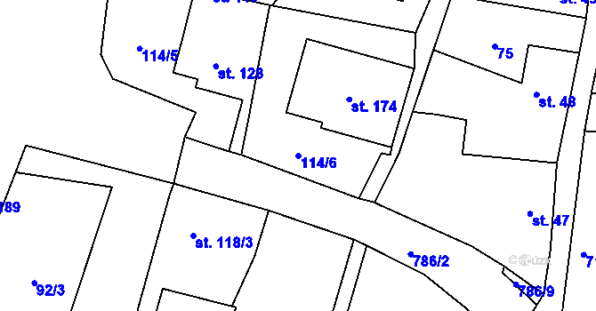 Parcela st. 114/6 v KÚ Těchlovice nad Labem, Katastrální mapa