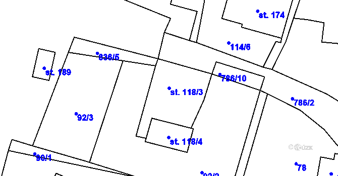 Parcela st. 118/3 v KÚ Těchlovice nad Labem, Katastrální mapa