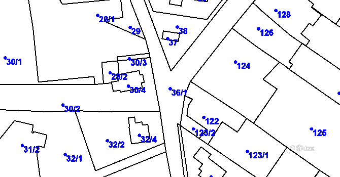 Parcela st. 36/1 v KÚ Těchlovice u Hradce Králové, Katastrální mapa