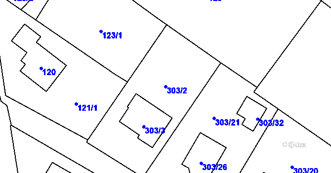 Parcela st. 303/2 v KÚ Těchlovice u Hradce Králové, Katastrální mapa
