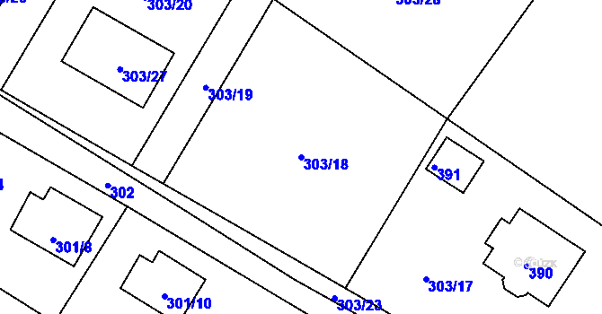 Parcela st. 303/18 v KÚ Těchlovice u Hradce Králové, Katastrální mapa
