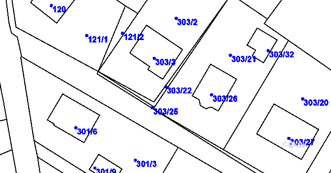 Parcela st. 303/22 v KÚ Těchlovice u Hradce Králové, Katastrální mapa