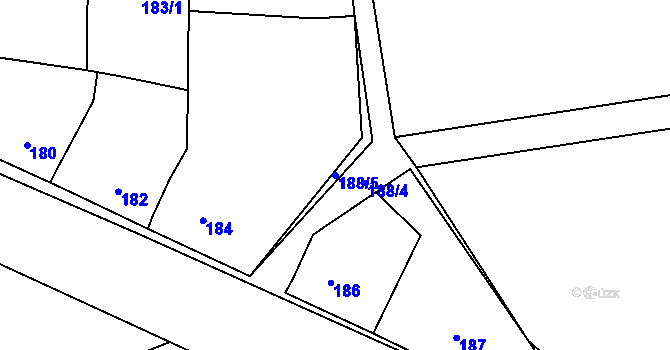Parcela st. 188/5 v KÚ Těchlovice u Hradce Králové, Katastrální mapa
