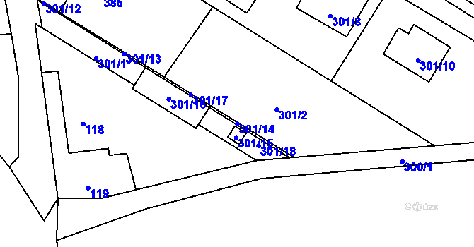 Parcela st. 301/14 v KÚ Těchlovice u Hradce Králové, Katastrální mapa
