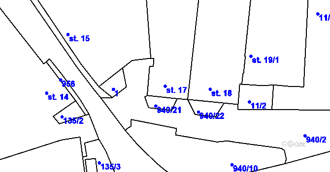 Parcela st. 17 v KÚ Těchobuz, Katastrální mapa