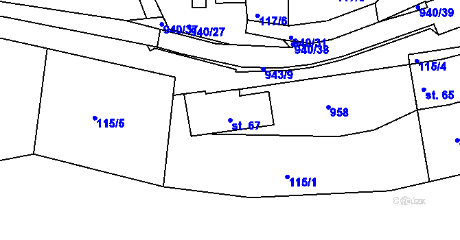Parcela st. 67 v KÚ Těchobuz, Katastrální mapa