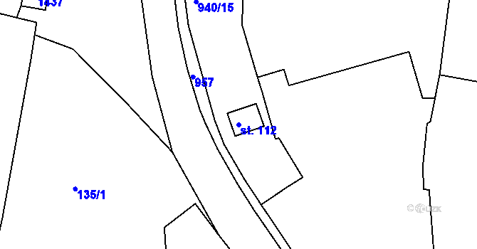 Parcela st. 112 v KÚ Těchobuz, Katastrální mapa