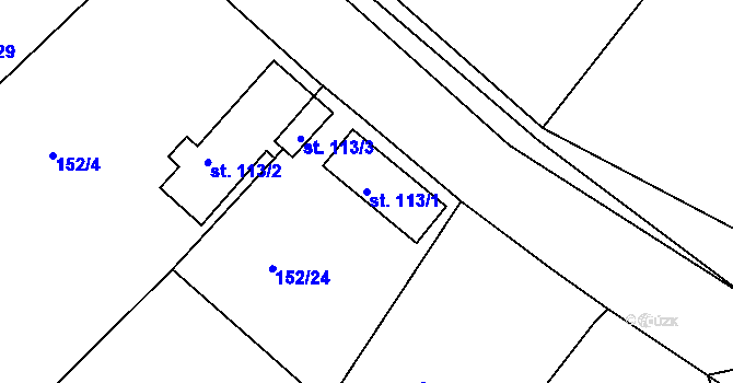 Parcela st. 113/1 v KÚ Těchobuz, Katastrální mapa