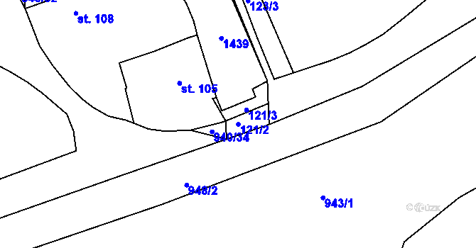 Parcela st. 121/2 v KÚ Těchobuz, Katastrální mapa
