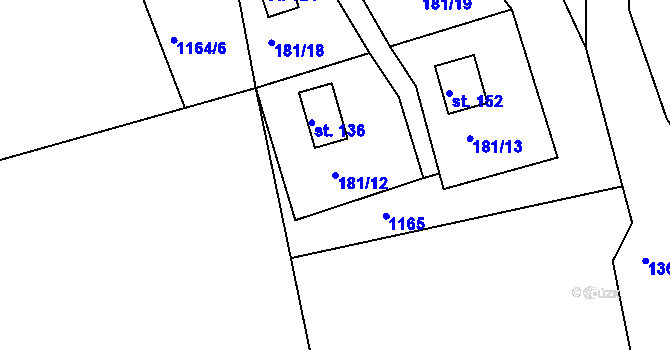 Parcela st. 181/12 v KÚ Těchobuz, Katastrální mapa