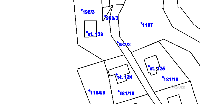 Parcela st. 182/2 v KÚ Těchobuz, Katastrální mapa