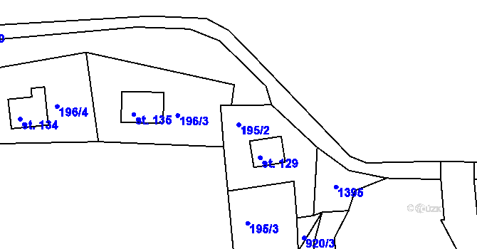 Parcela st. 195/2 v KÚ Těchobuz, Katastrální mapa