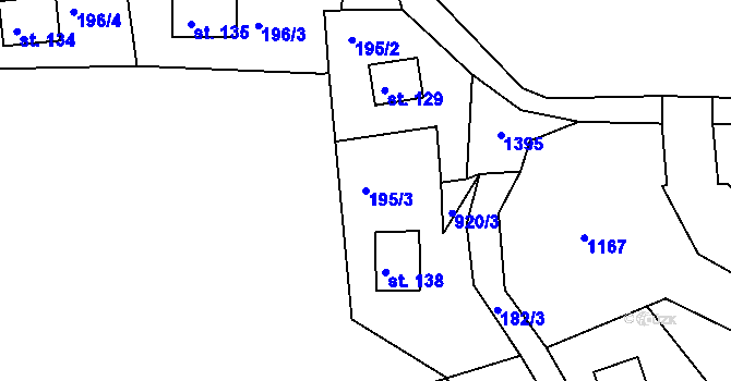Parcela st. 195/3 v KÚ Těchobuz, Katastrální mapa