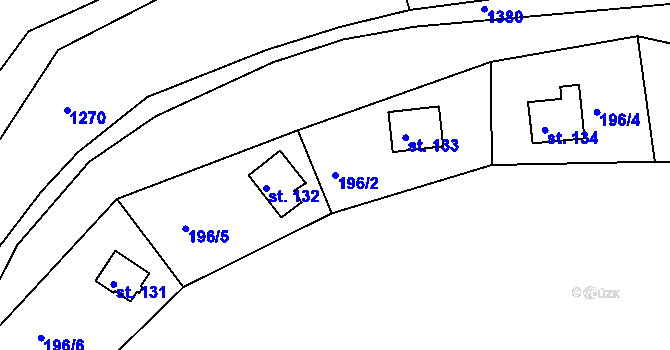 Parcela st. 196/2 v KÚ Těchobuz, Katastrální mapa
