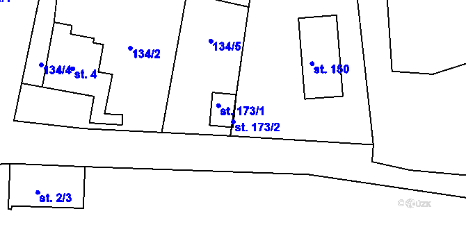 Parcela st. 173/2 v KÚ Těchobuz, Katastrální mapa