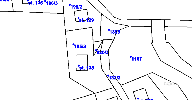 Parcela st. 920/3 v KÚ Těchobuz, Katastrální mapa