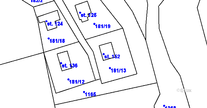 Parcela st. 152 v KÚ Těchobuz, Katastrální mapa