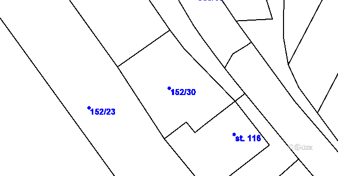 Parcela st. 152/30 v KÚ Těchobuz, Katastrální mapa