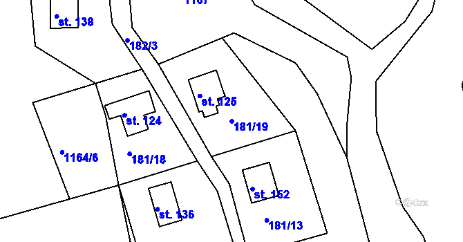 Parcela st. 181/19 v KÚ Těchobuz, Katastrální mapa