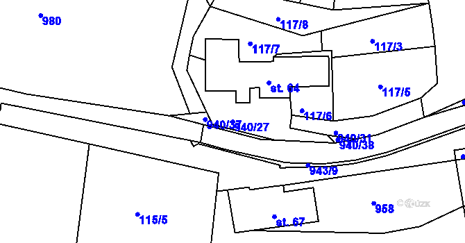 Parcela st. 940/27 v KÚ Těchobuz, Katastrální mapa