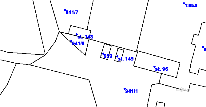 Parcela st. 959 v KÚ Těchobuz, Katastrální mapa