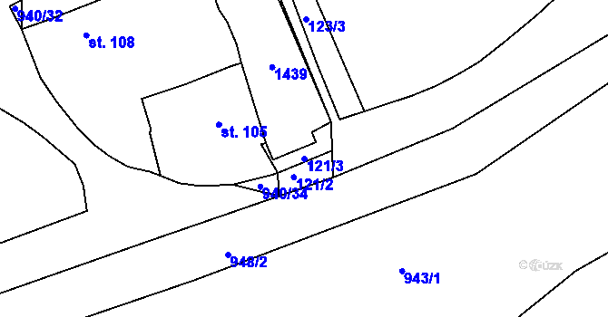 Parcela st. 121/3 v KÚ Těchobuz, Katastrální mapa