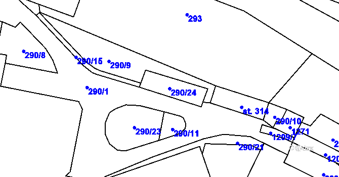 Parcela st. 290/24 v KÚ Těchonín, Katastrální mapa