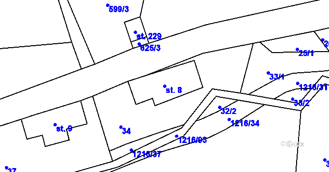 Parcela st. 8 v KÚ Těchonín, Katastrální mapa