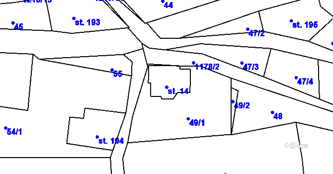 Parcela st. 14 v KÚ Těchonín, Katastrální mapa