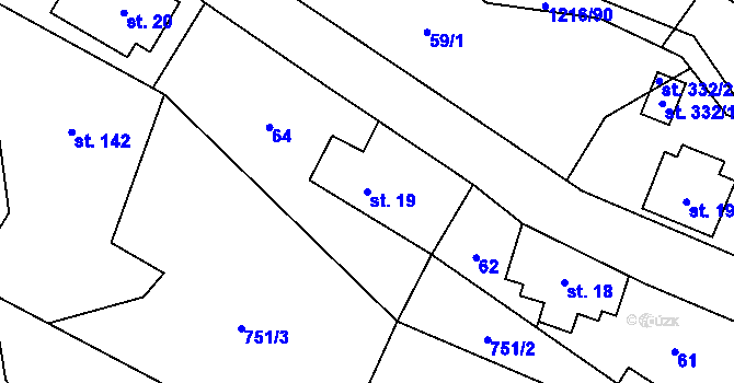 Parcela st. 19 v KÚ Těchonín, Katastrální mapa