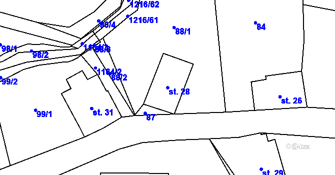Parcela st. 28 v KÚ Těchonín, Katastrální mapa