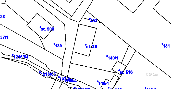 Parcela st. 36 v KÚ Těchonín, Katastrální mapa