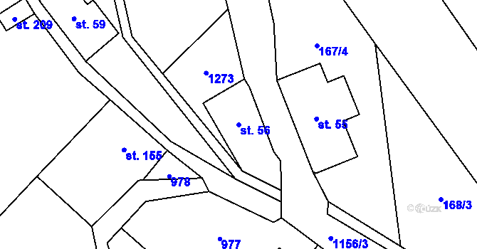 Parcela st. 56 v KÚ Těchonín, Katastrální mapa