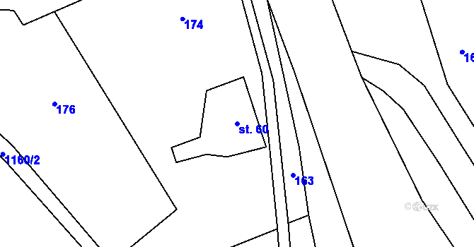 Parcela st. 60 v KÚ Těchonín, Katastrální mapa