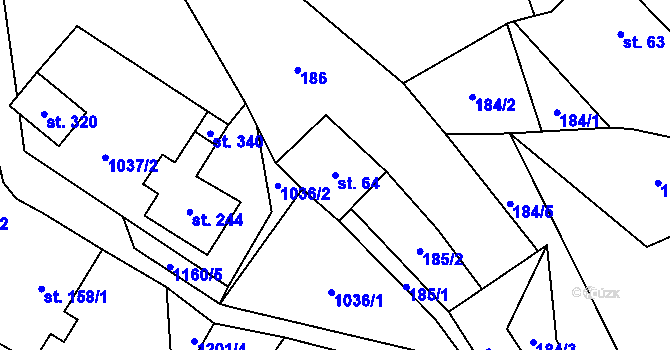 Parcela st. 64 v KÚ Těchonín, Katastrální mapa