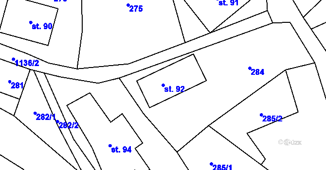Parcela st. 92 v KÚ Těchonín, Katastrální mapa