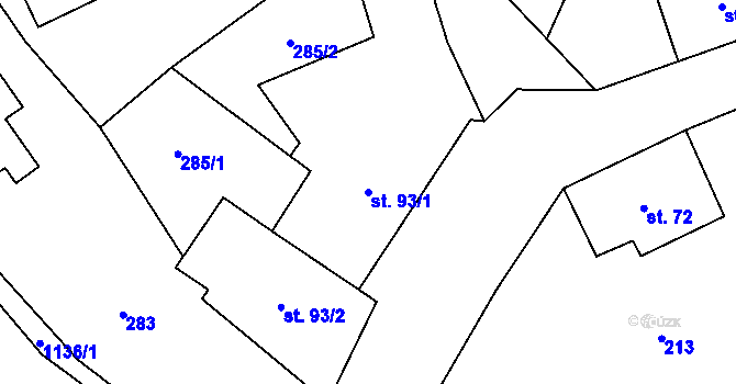 Parcela st. 93/1 v KÚ Těchonín, Katastrální mapa