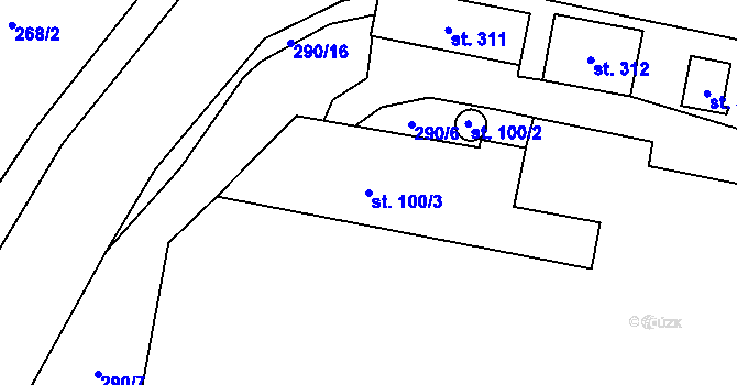 Parcela st. 100/3 v KÚ Těchonín, Katastrální mapa