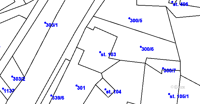 Parcela st. 103 v KÚ Těchonín, Katastrální mapa