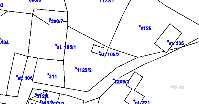 Parcela st. 105/2 v KÚ Těchonín, Katastrální mapa