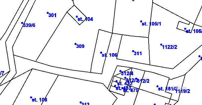 Parcela st. 106 v KÚ Těchonín, Katastrální mapa