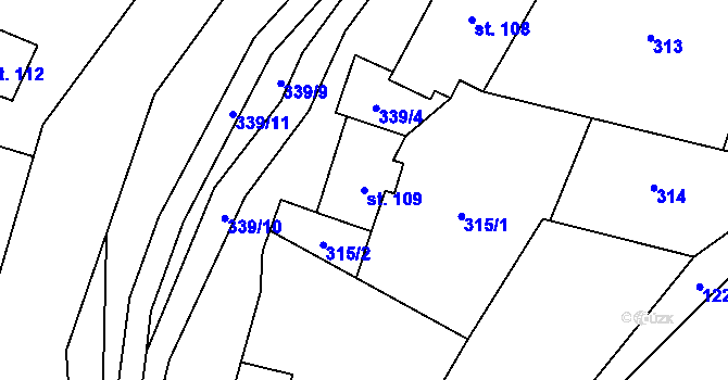 Parcela st. 109 v KÚ Těchonín, Katastrální mapa