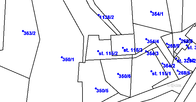 Parcela st. 115/2 v KÚ Těchonín, Katastrální mapa