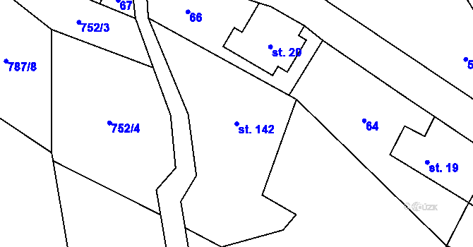 Parcela st. 142 v KÚ Těchonín, Katastrální mapa