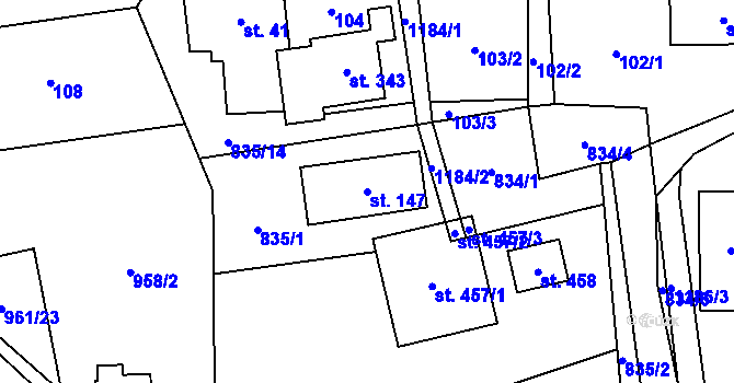 Parcela st. 147 v KÚ Těchonín, Katastrální mapa