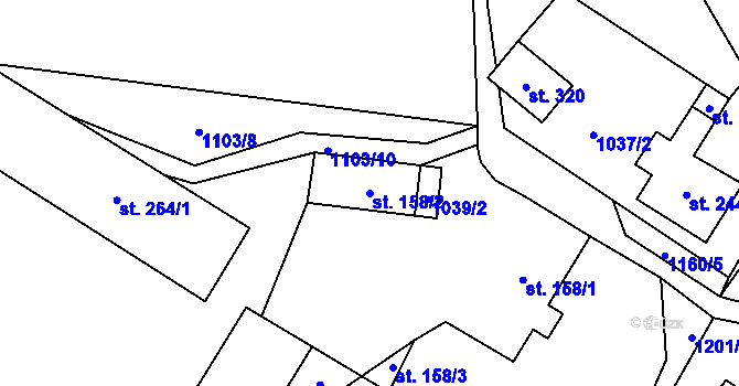 Parcela st. 158/2 v KÚ Těchonín, Katastrální mapa