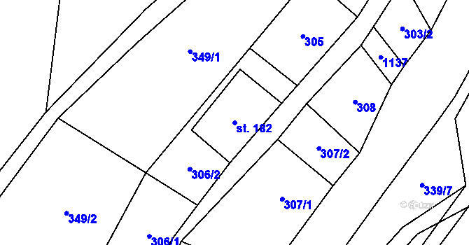 Parcela st. 182 v KÚ Těchonín, Katastrální mapa
