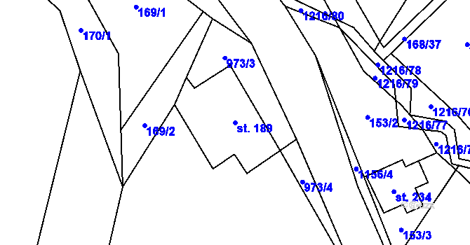 Parcela st. 189 v KÚ Těchonín, Katastrální mapa